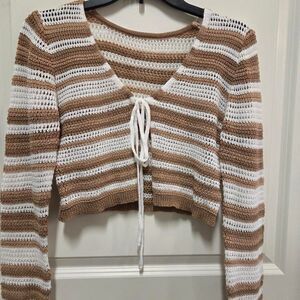 Women's Knit Brown and White Striped Knit Sweater